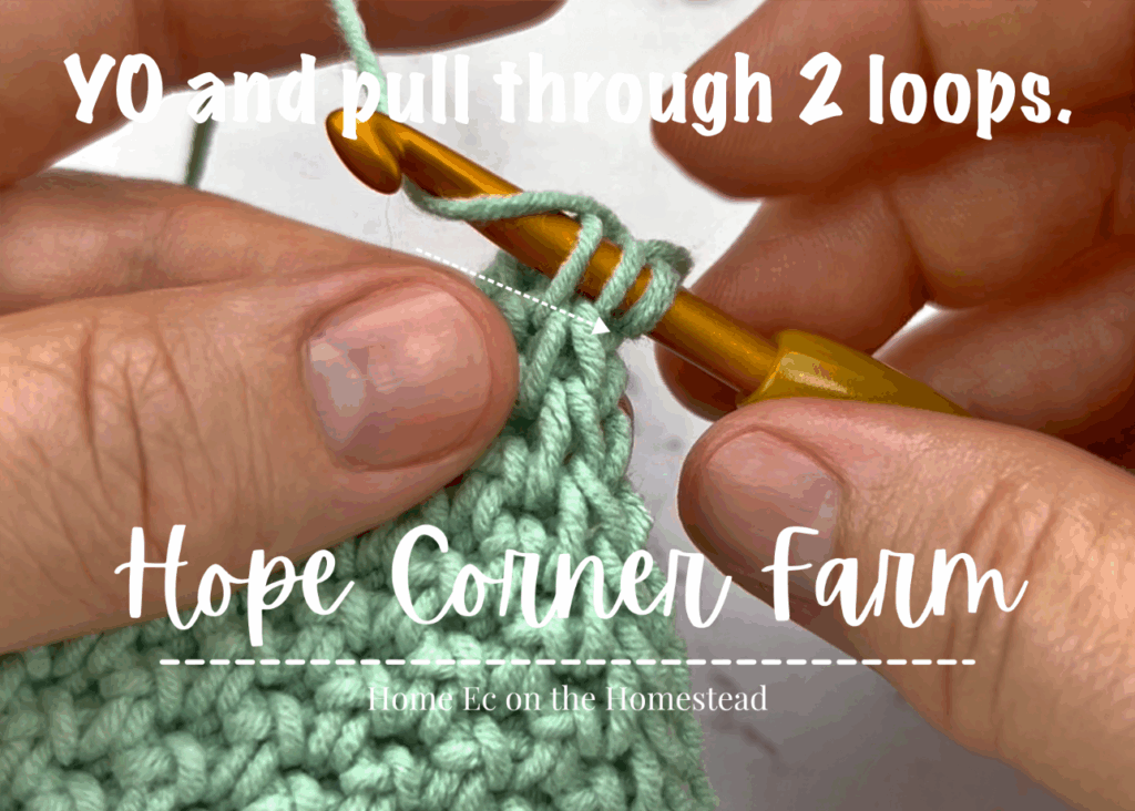 yarn over and pull through 2 loops of yarn on the hook