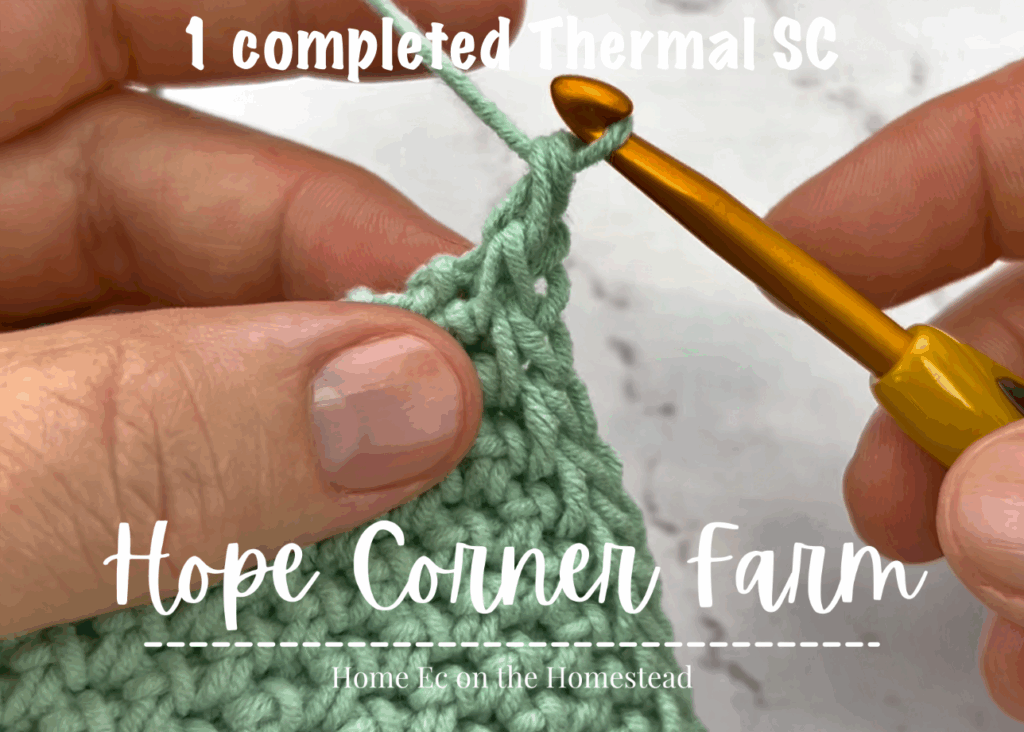 one completed thermal single crochet stitch