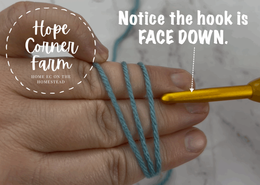 Notice the hook is face down