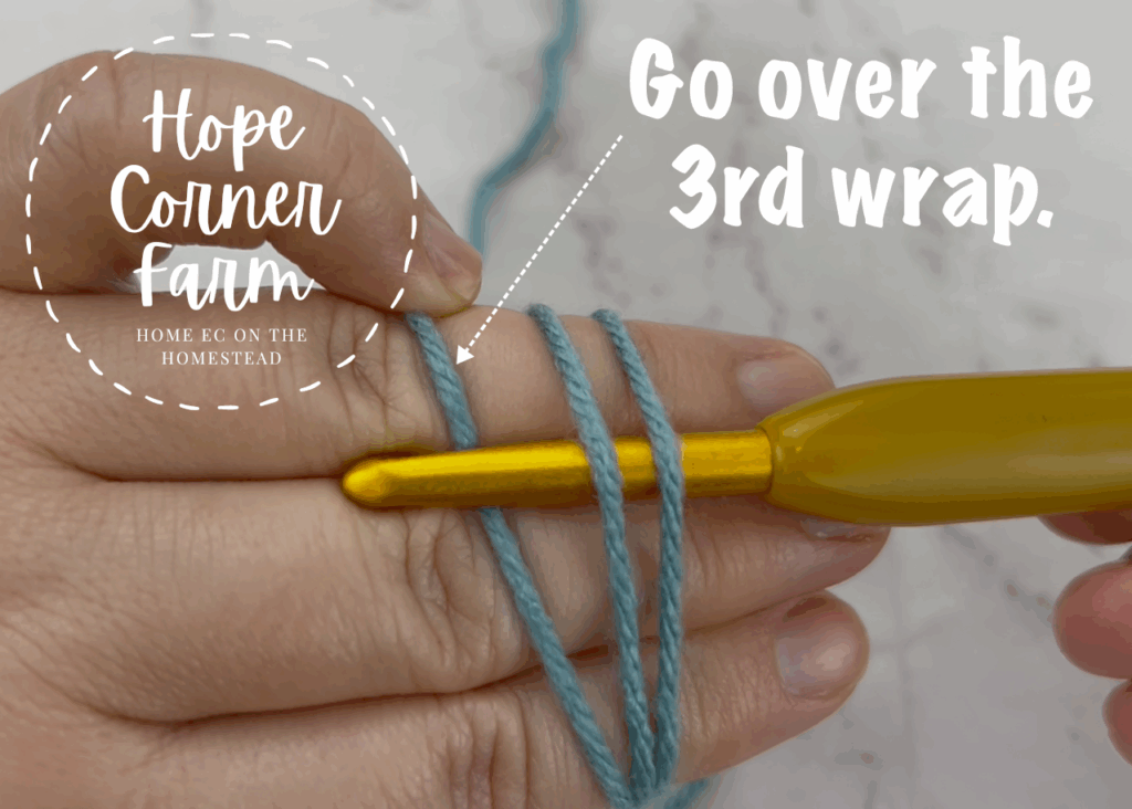 Over over top the 3rd wrap on the hand