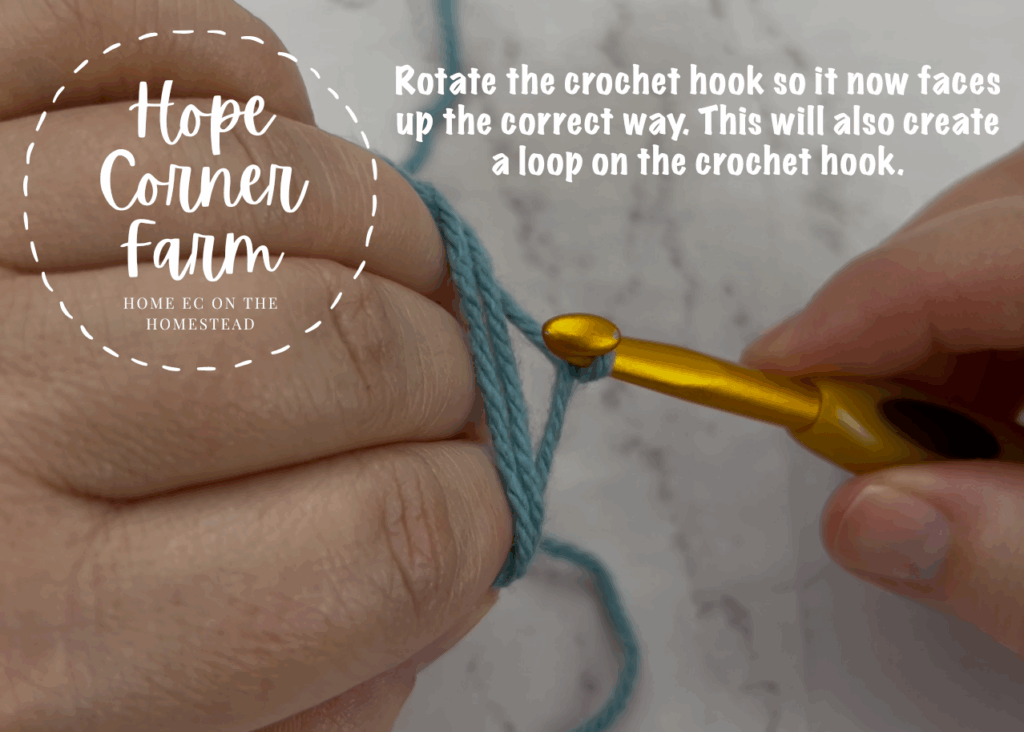 Rotate the crochet hook