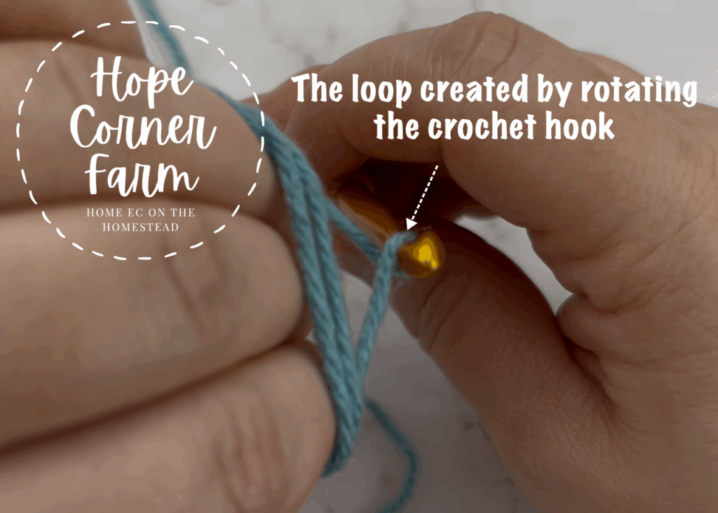 The loop created by rotating the crochet hook