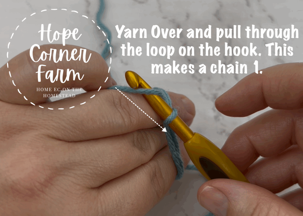 Yarn over and pull through the loop on the crochet hook