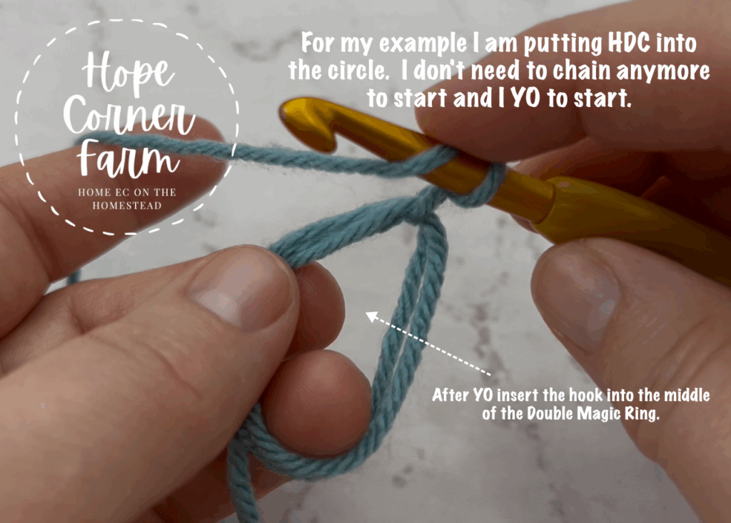 How to work stitches into the double magic circle