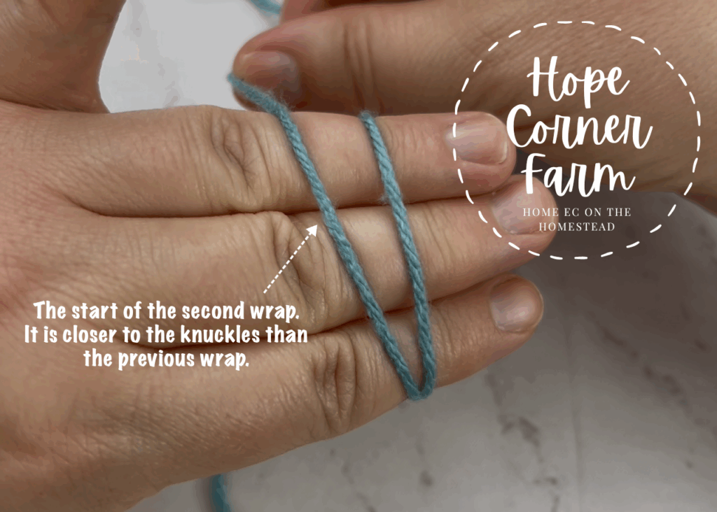 The start of the second wrap of yarn