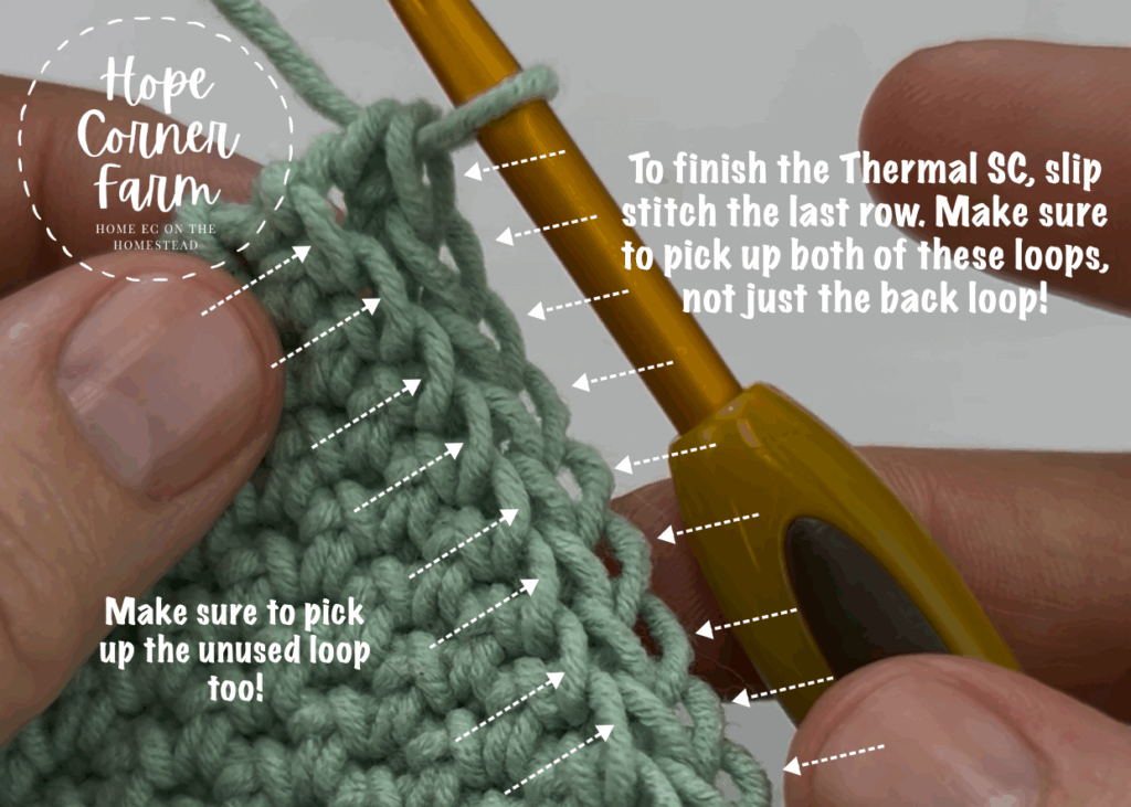 Where to work the slip stitches for the final row of crochet