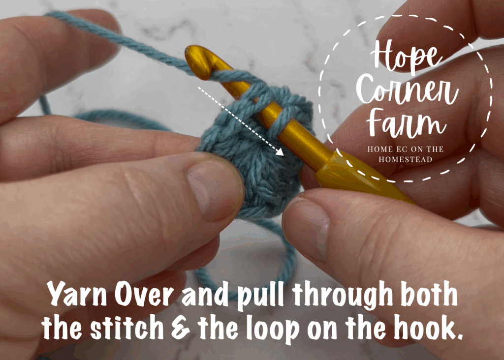 Yarn Over and pull through both the stitch and the loop on the crochet hook