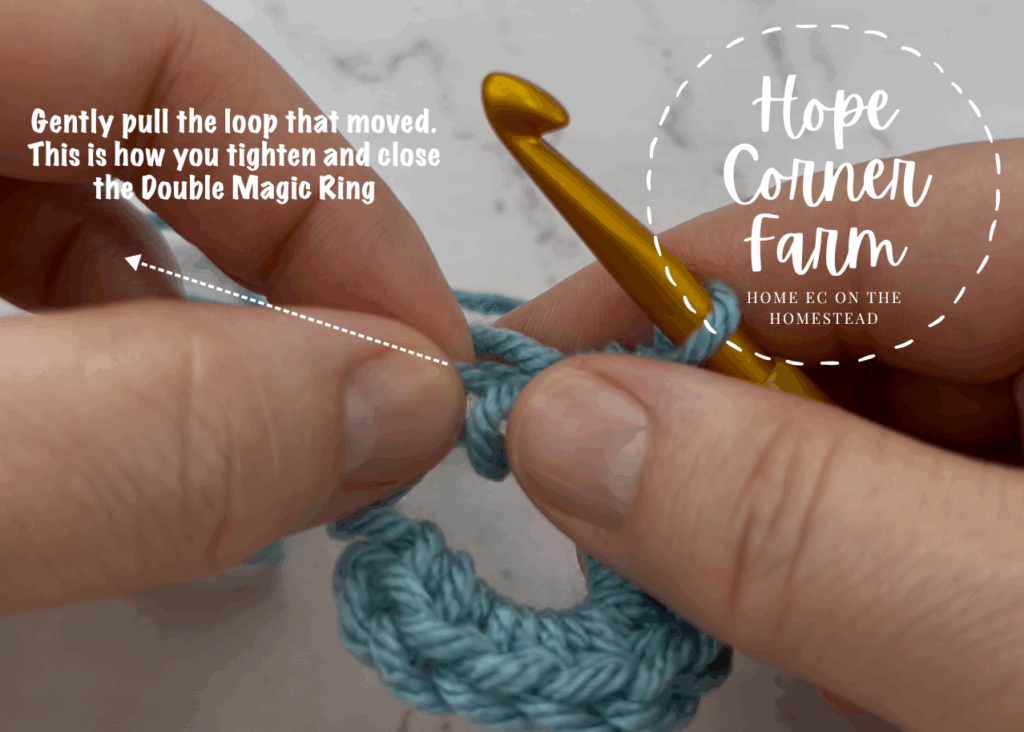 Gently pull the loop that moved to close the ring