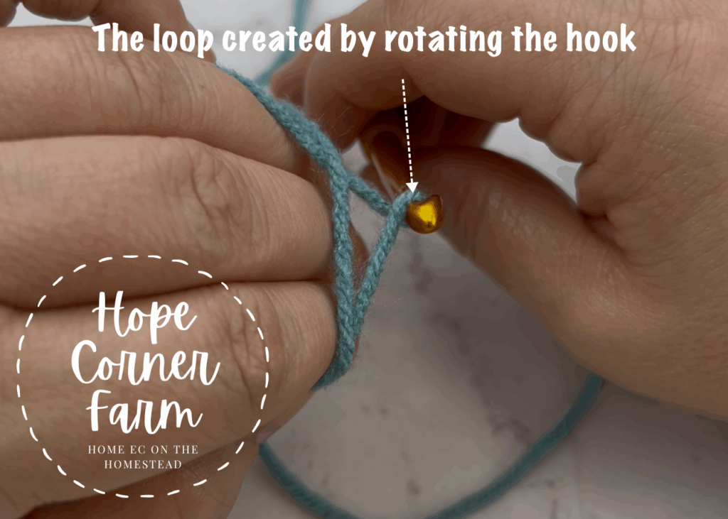 The loop created by rotating the crochet hook