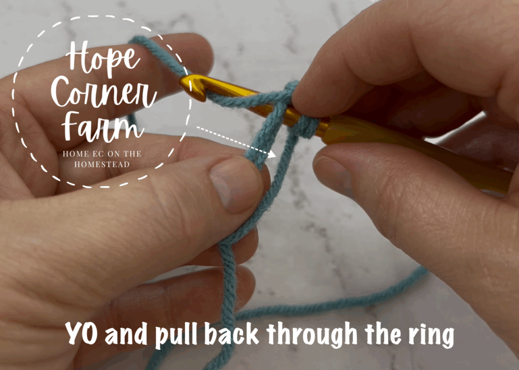 Yarn over and pull back through the magic ring