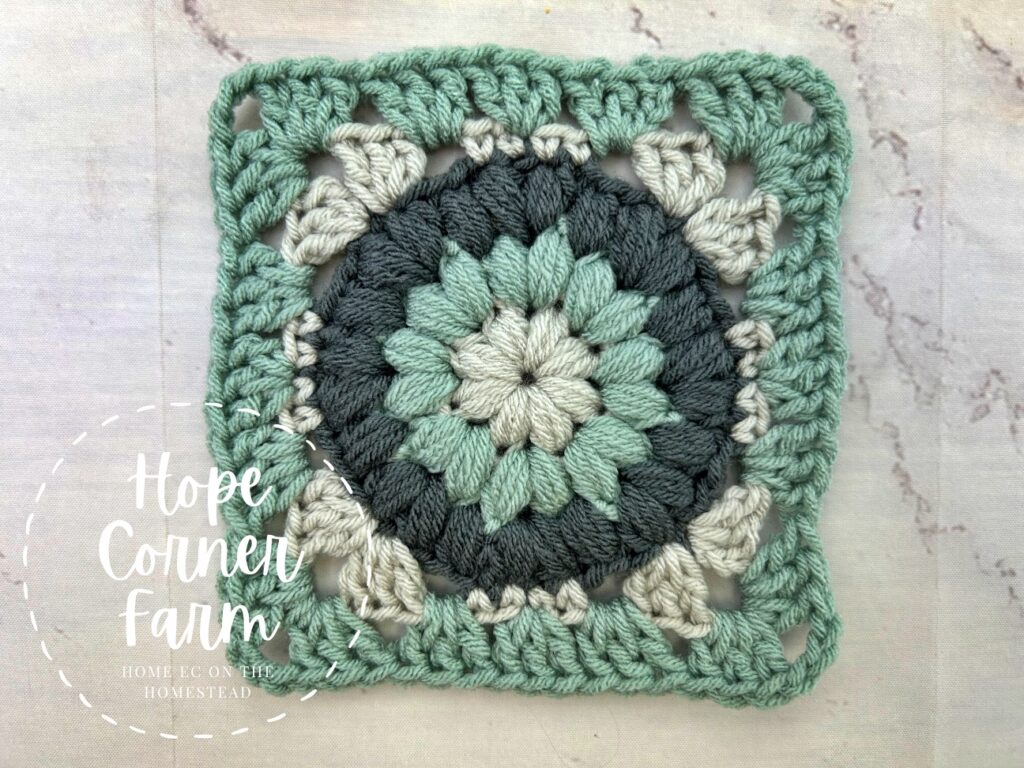 Completed Round 5 of the Puff Flower Granny Square