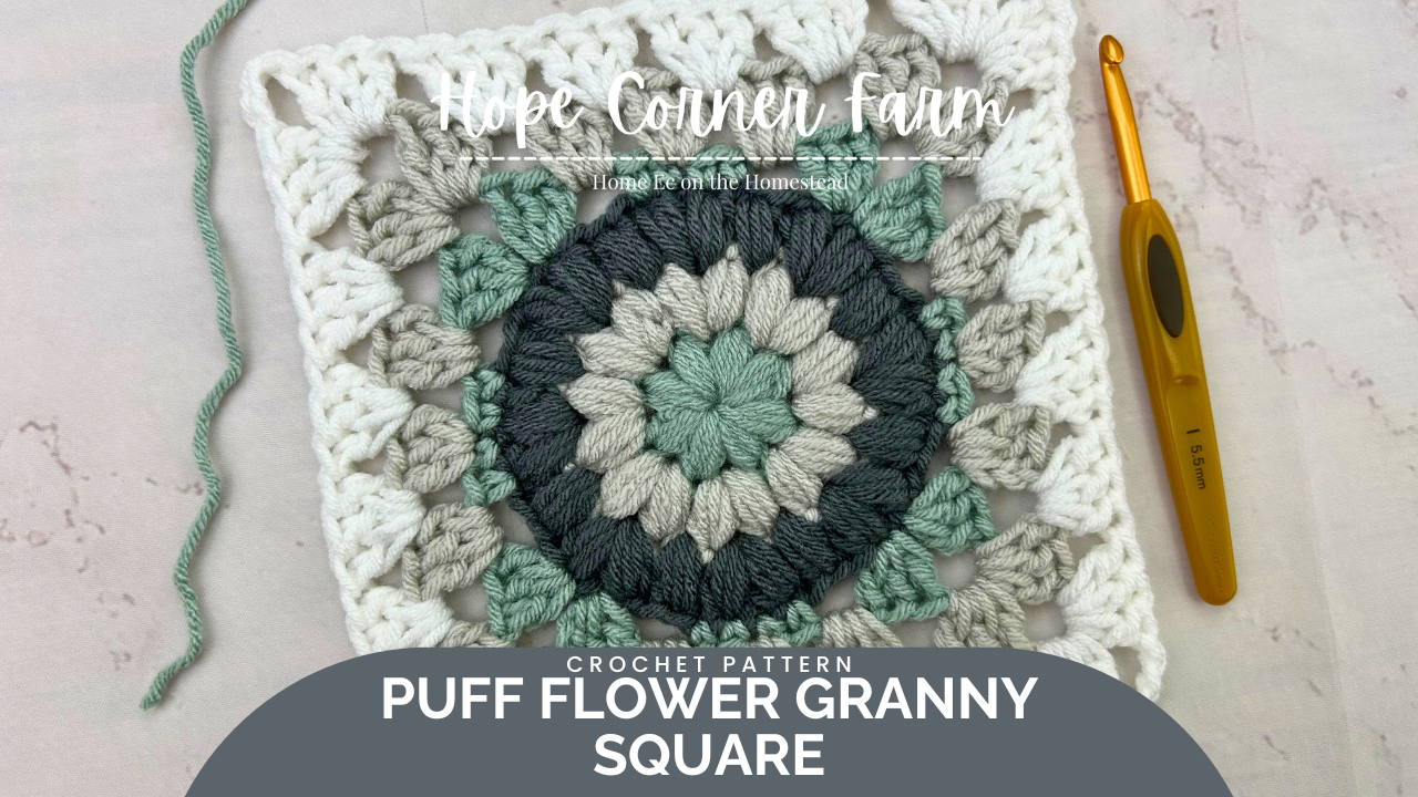 Puff Flower Granny Square Crochet Pattern: Free Written Pattern with Photo & Video Tutorial