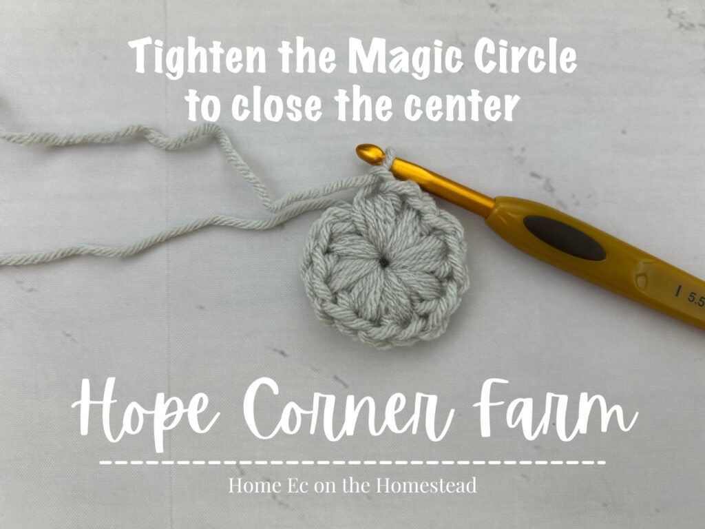 Tighten the Magic Circle to close the center 
