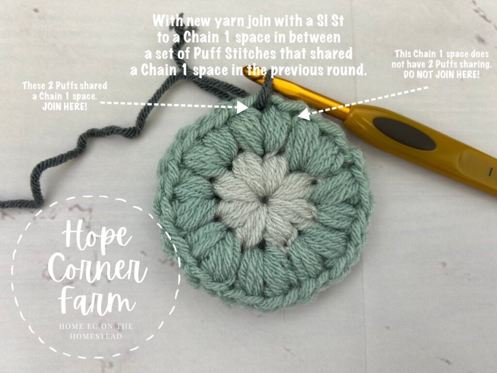 Join new yarn with a slip stitch 