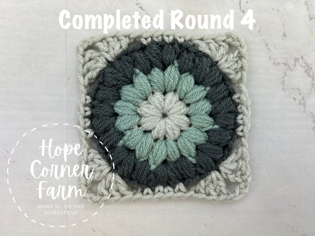 Completed Round 4 of the Puff Flower Granny Square
