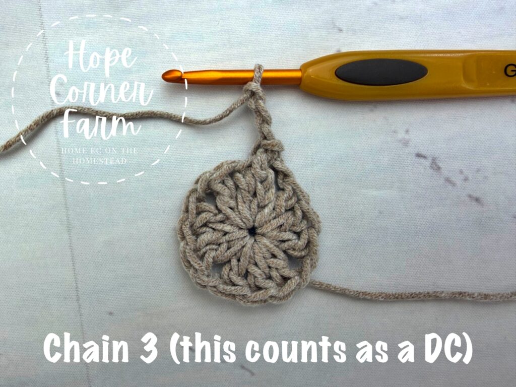 Chain 3, this counts as a double crochet