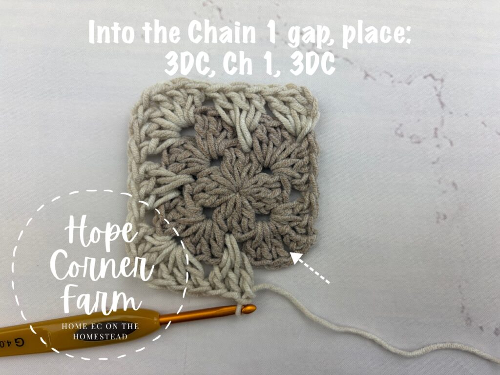 Where to work the 4th corner of the Spike Stitch Granny Square 