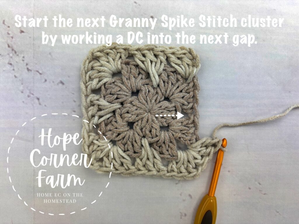 Where to work the next spike stitch granny cluster