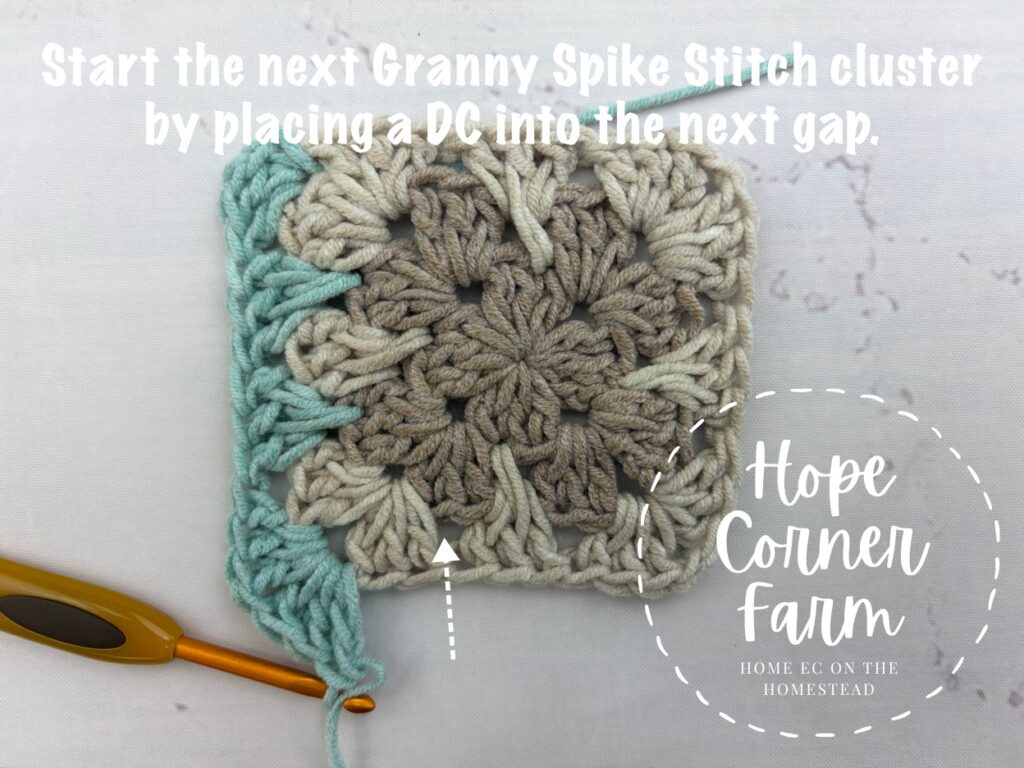 Where to work the next granny spike stitch cluster