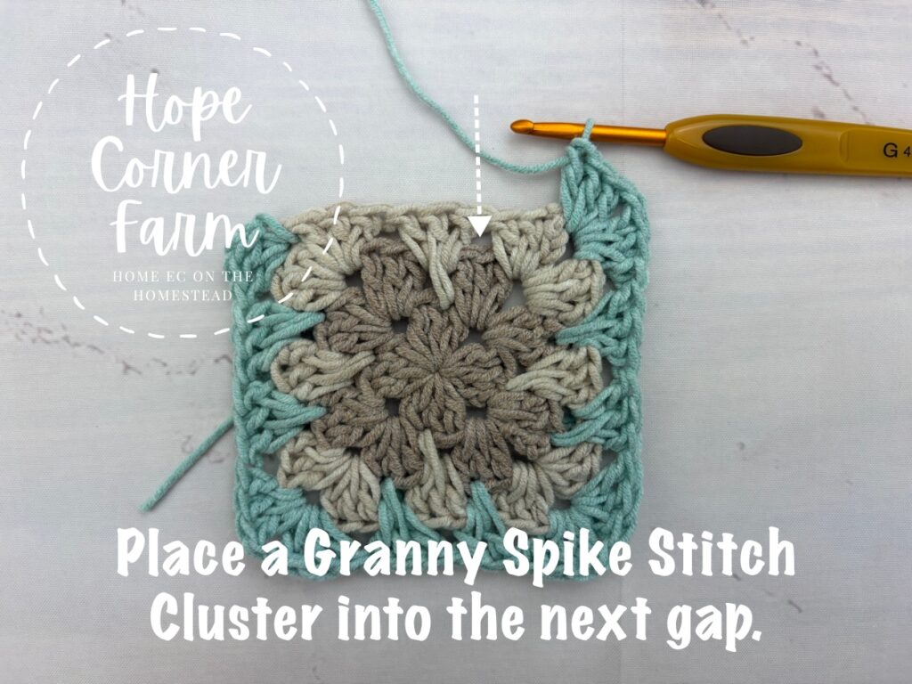 Crochet a granny spike stitch cluster in this gap
