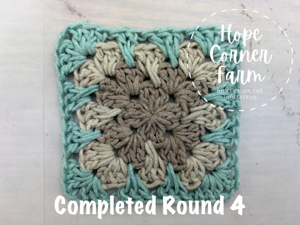 Completed Round 4 of the Spike Stitch Granny Square