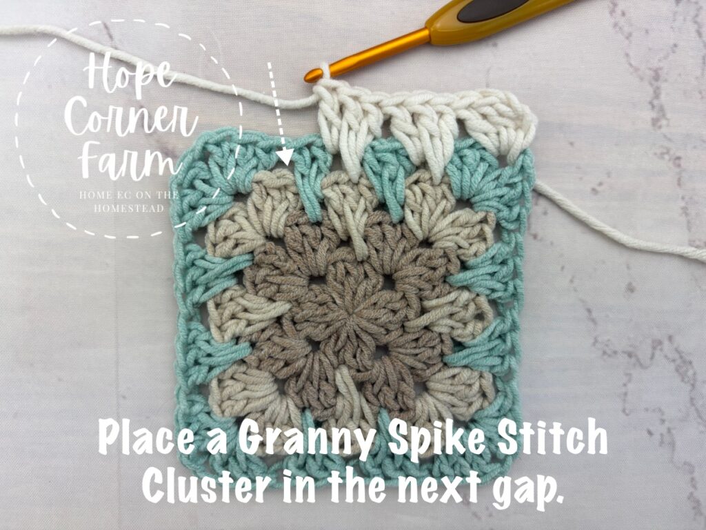 Place a Granny Spike Stitch cluster in the next gap