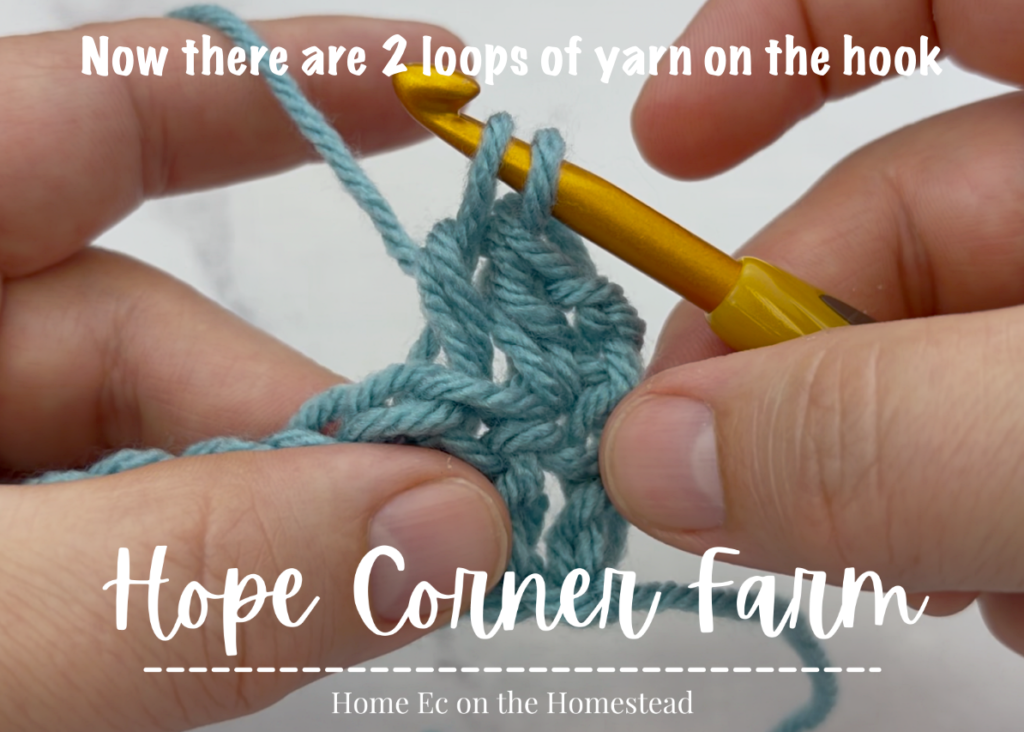 2 loops of yarn on the crochet hook