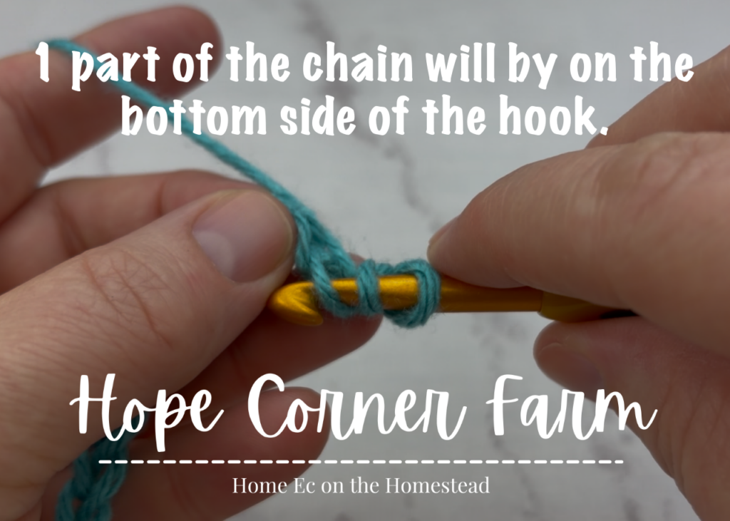 1 part of the chain will be on the bottom side of the hook