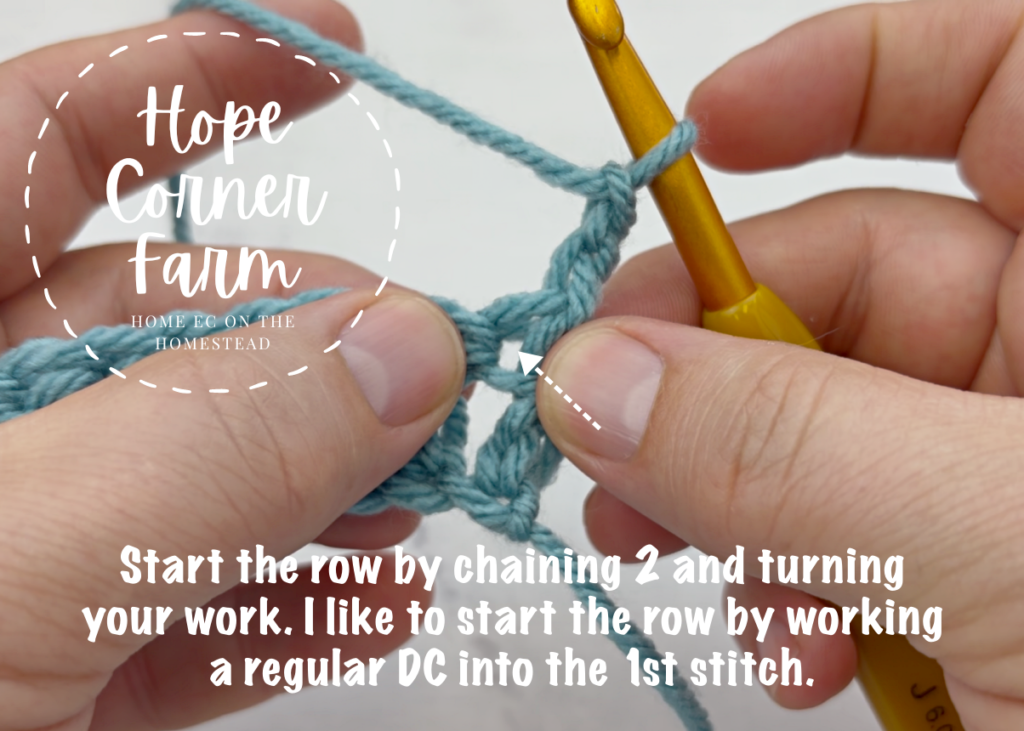 Start row 2 by chaining 2 and turning your work.