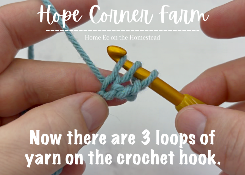 3 loops of yarn on the crochet hook