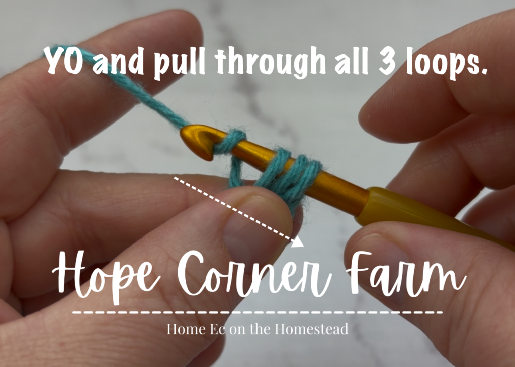 Yarn Over and pull through all 3 loops of yarn