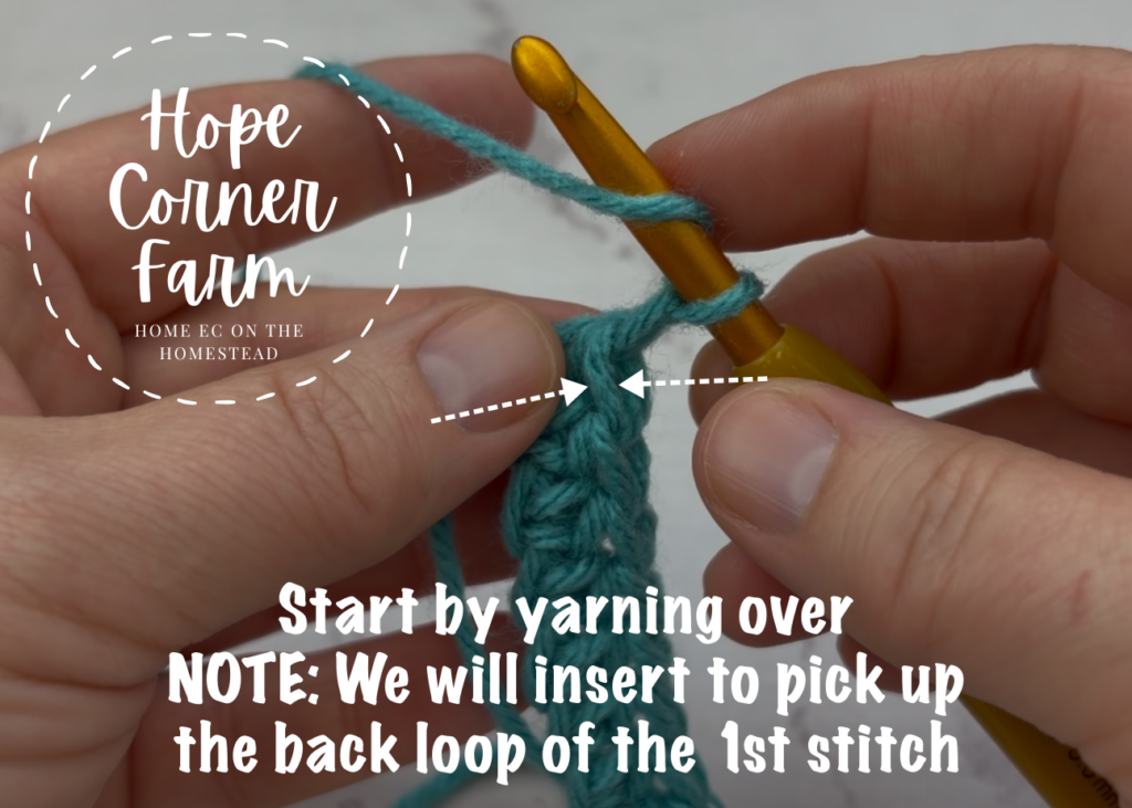 Start by yarning over.
