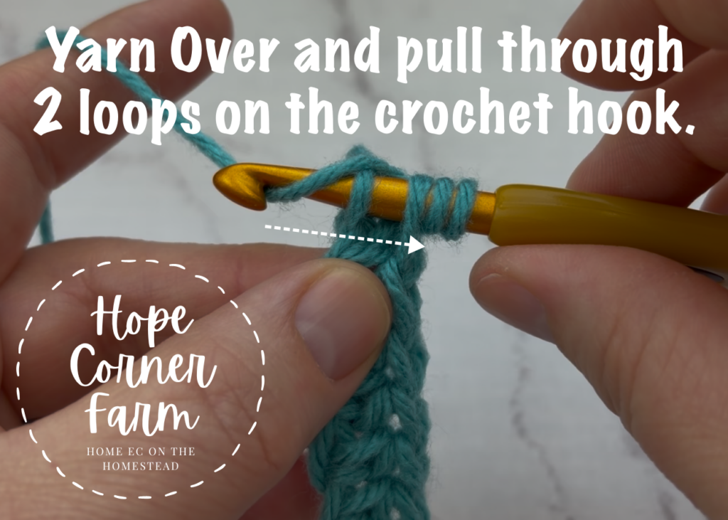 Yarn Over and pull through 2 loops of yarn on the crochet hook