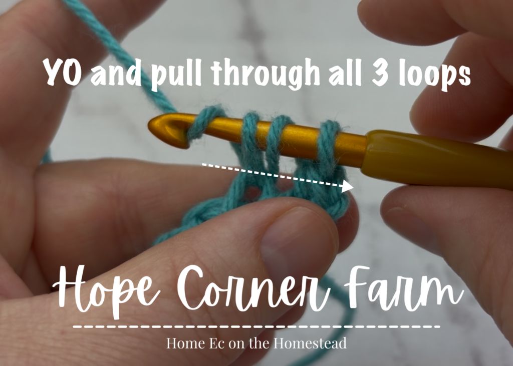 Yarn Over and pull through all 3 loops of yarn