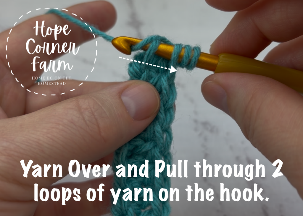 Yarn Over and pull through 2 loops of yarn on the crochet hook