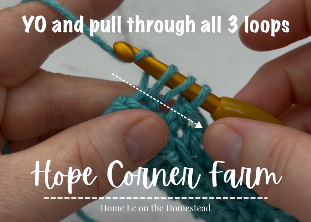 Yo and pull through all 3 loops of yarn on the hook