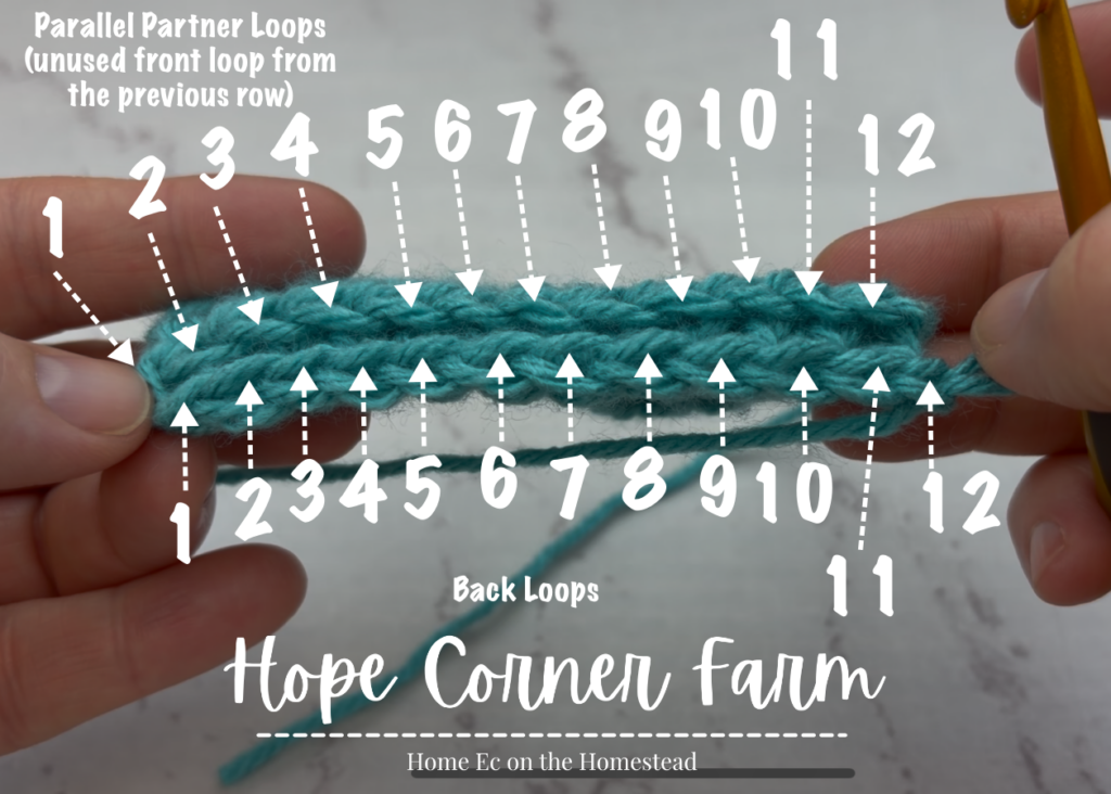 The loops as viewed from the top of the crochet project