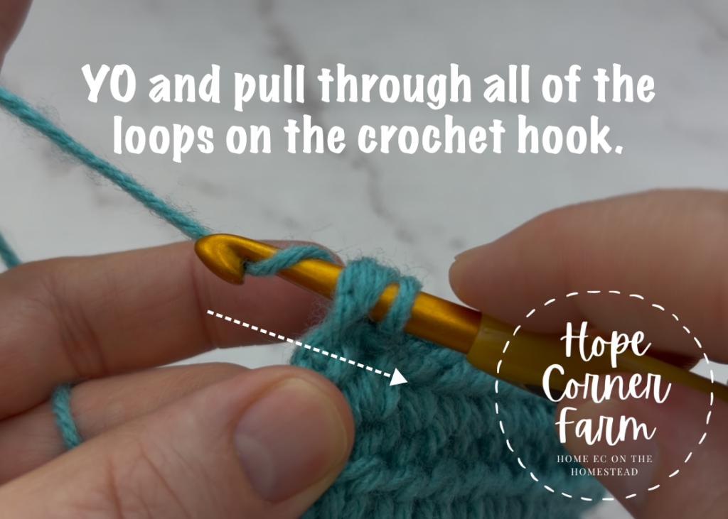 Yarn Over and pull through all of the loops on the crochet hook