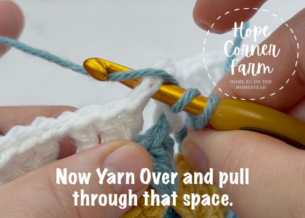 Yarn over and pull through that space