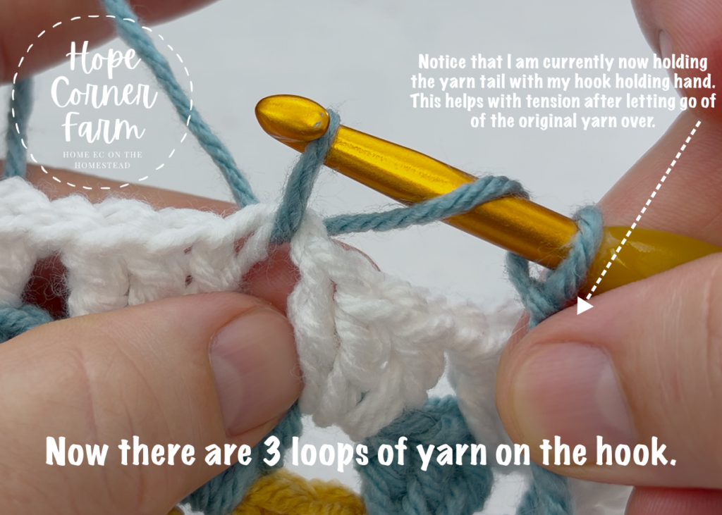 3 loops of yarn on the crochet hook