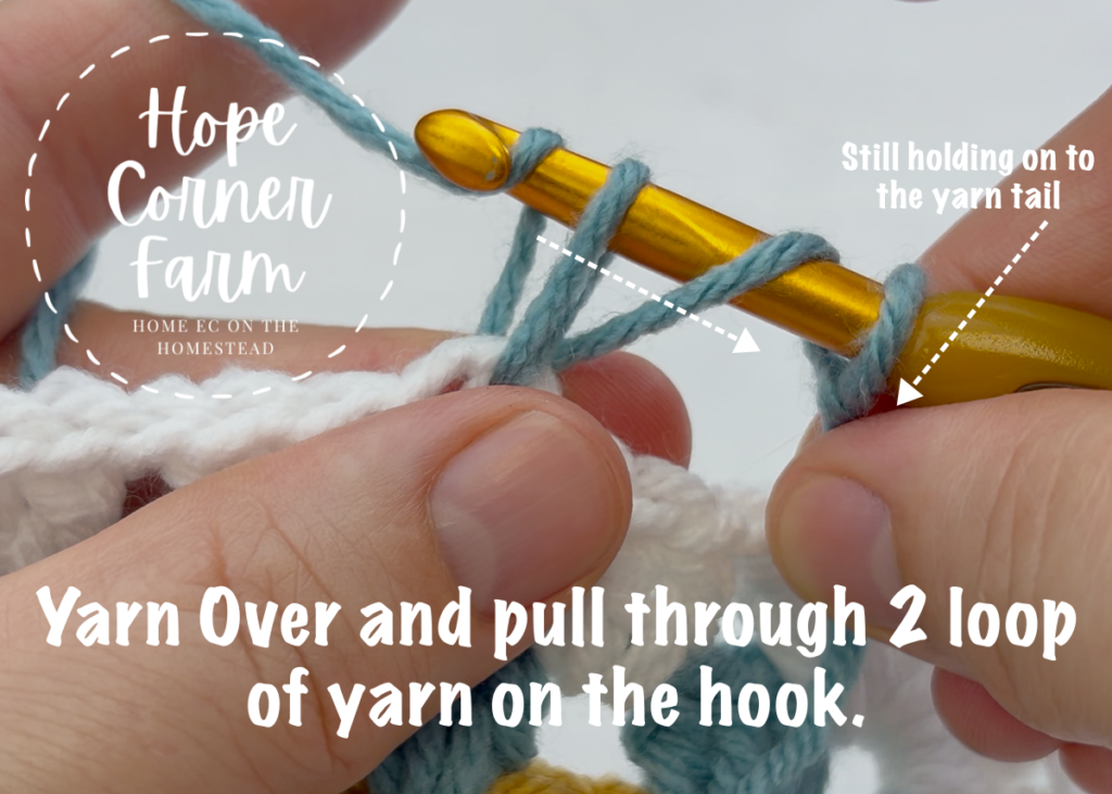 Yarn Over and pull through 2 loops of yarn on the crochet hook