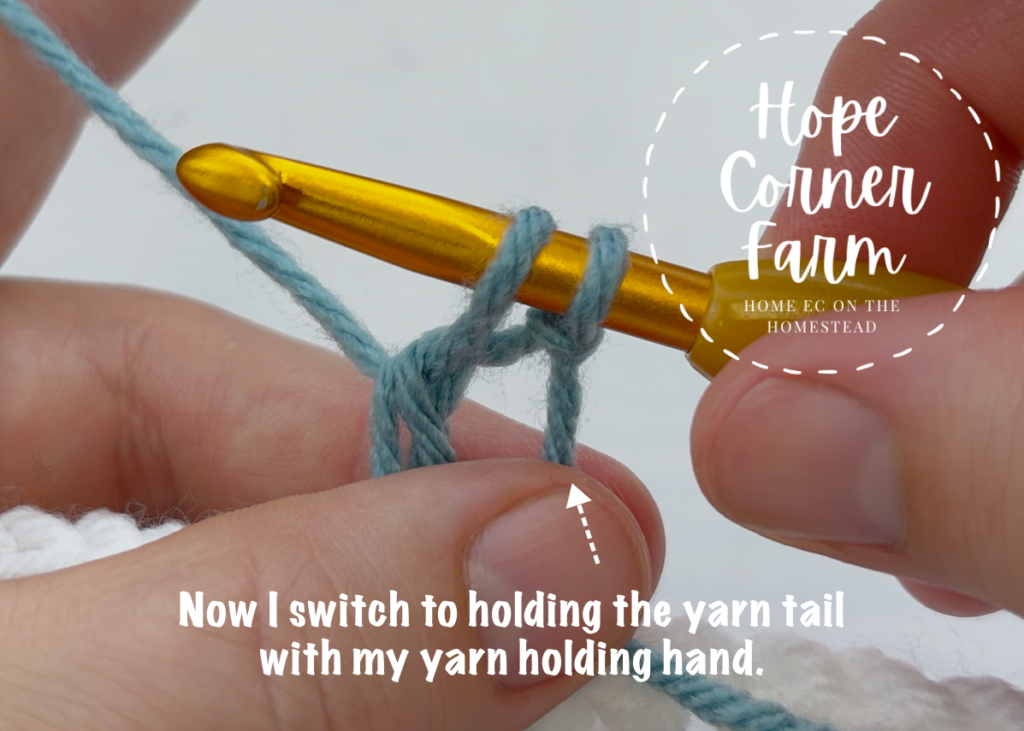 Switch holding the yarn tail to the other hand