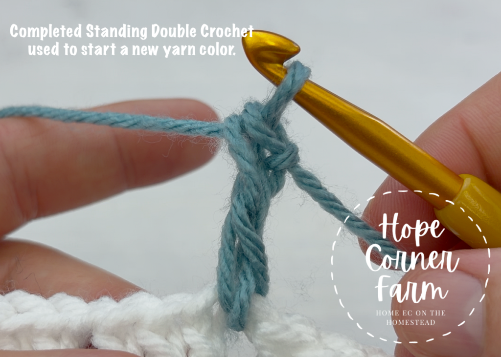 1 completed Standing Double Crochet Stitch to Join a New Yarn