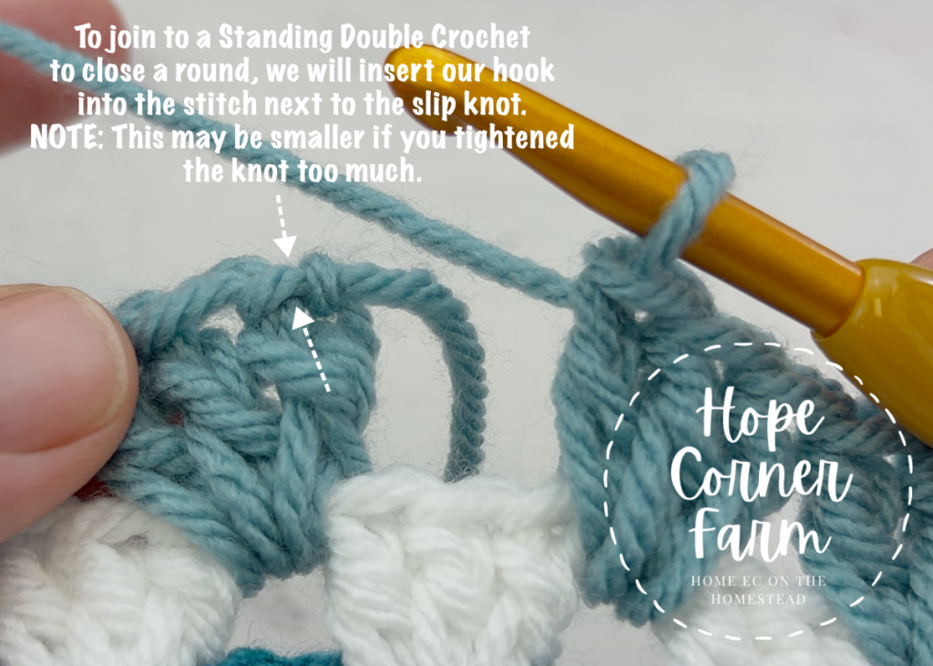 Where to join with a slip stitch to close the round