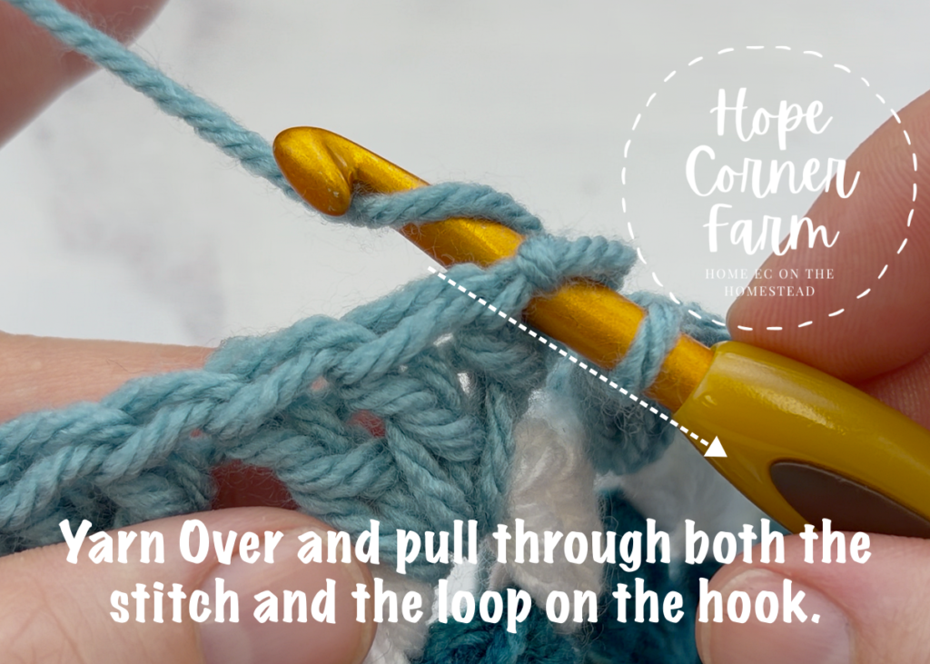Yarn Over and pull through both the stitch and the top of the crochet hook